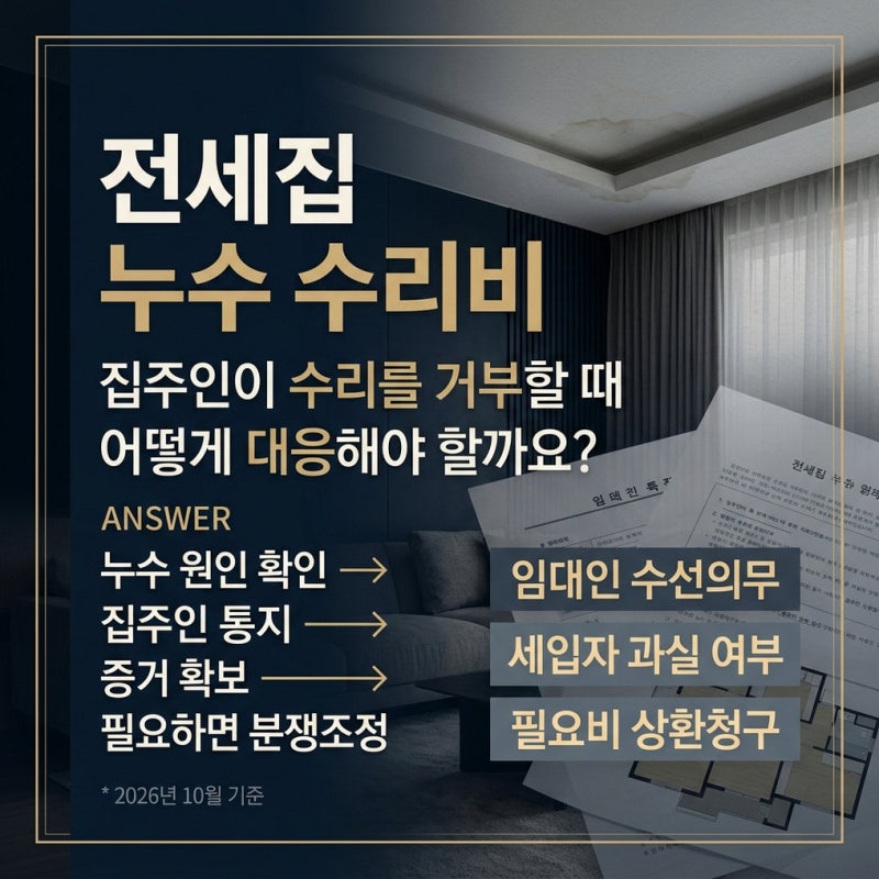 전세집 누수 수리비 집주인이 수리를 거부할 때 대응법