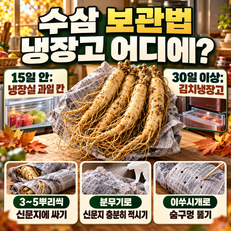 수삼 보관법, 15일 넘기면 김치냉장고로 옮깁니다