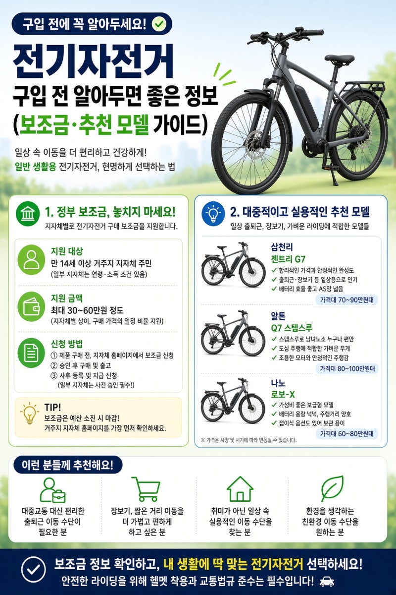전기자전거 사기 전에 꼭 볼 것, 보조금 조건과 생활용 추천 모델