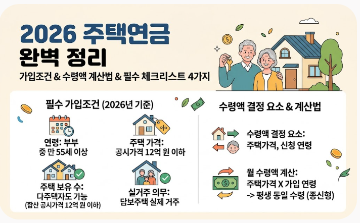 2026 주택연금 가입조건과 수령액 계산법: 가입 전 필수 체크리스트 4가지