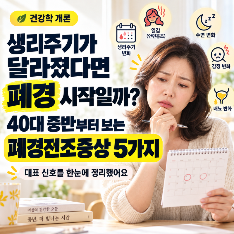 생리주기가 달라졌다면 폐경 시작일까? 40대 중반부터 보는 폐경전조증상 5가지