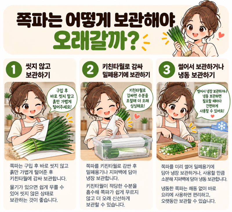 쪽파는 어떻게 보관해야 오래갈까? | 남은 쪽파 냉장·냉동 보관하는 방법