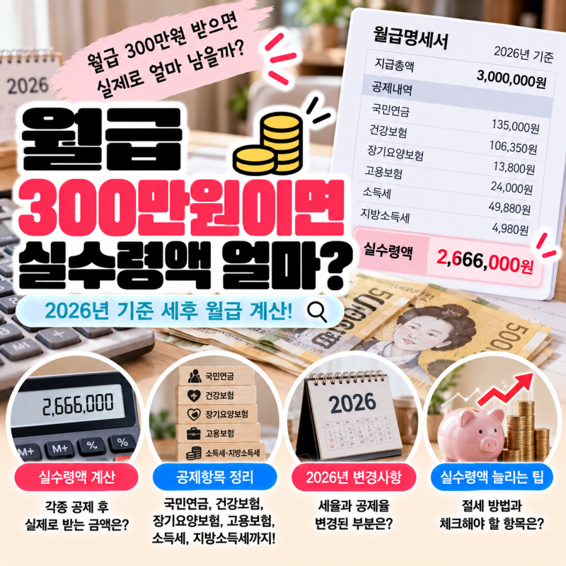 월급 300만원이면 실수령액 얼마?｜2026년 기준 세후 월급 계산