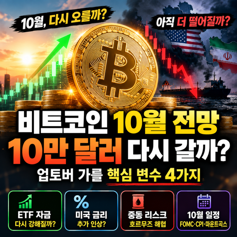 비트코인 10월 전망, 10만 달러 다시 갈까? 업토버 가를 핵심 변수 4가지