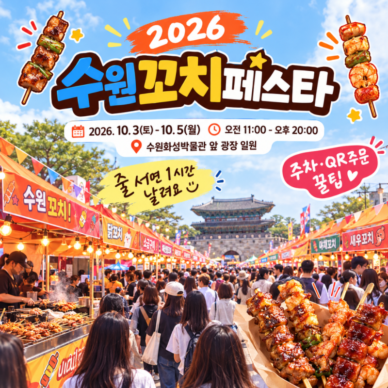 수원꼬치페스타 축제 2026 기본정보 "줄 서면 1시간 날려요" 주차·QR주문 꿀팁