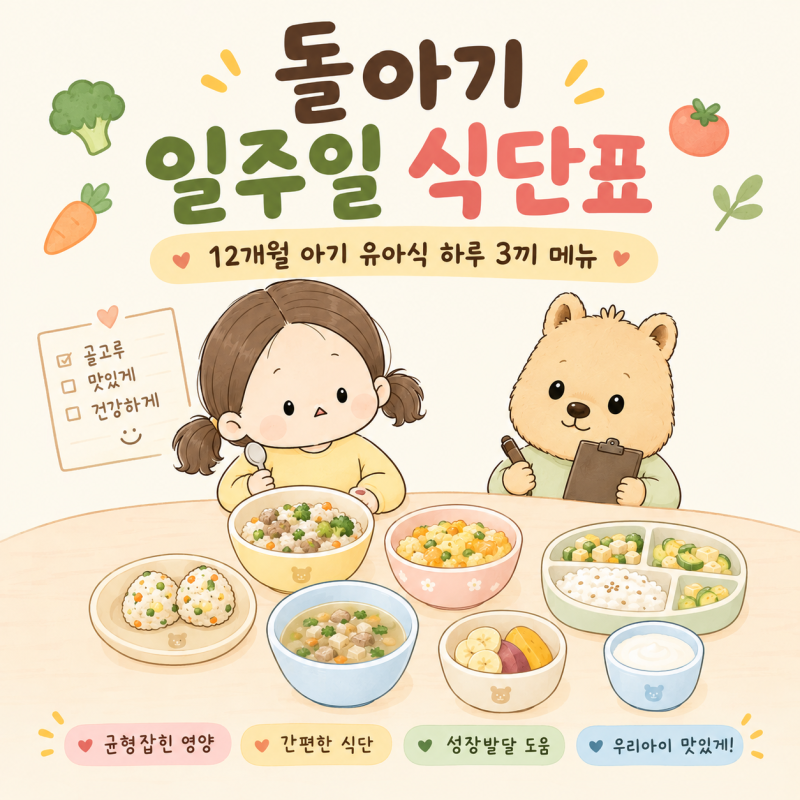 돌아기 일주일 식단표｜12개월 아기 유아식 하루 3끼 메뉴