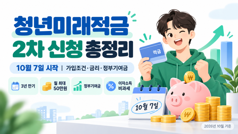 청년미래적금 2차 신청 총정리｜26년 10월 7일 시작, 가입 조건·금리·정부 기여금