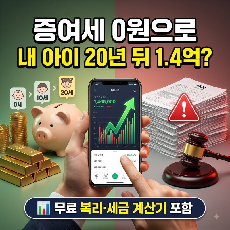 자녀 주식계좌 개설 전 필수! 증여세 0원으로 1.4억 만드는 10년 주기 공식 (복리&증여세 계산....