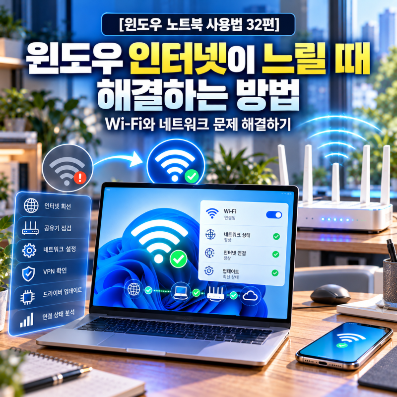 [윈도우 노트북 사용법 32편] 윈도우 인터넷이 느릴 때 해결하는 방법 - Wi-Fi와 네트워크 문제 ....