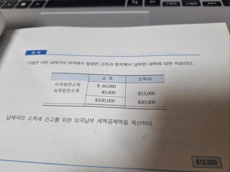 [미국세법] 외국납부 세액공제액 구하는 문제 5