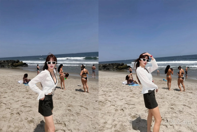 "39세 맞아?" 블랙·핑크 비키니 두 벌로 반전 매력 보여준 한보름 해변 패션
