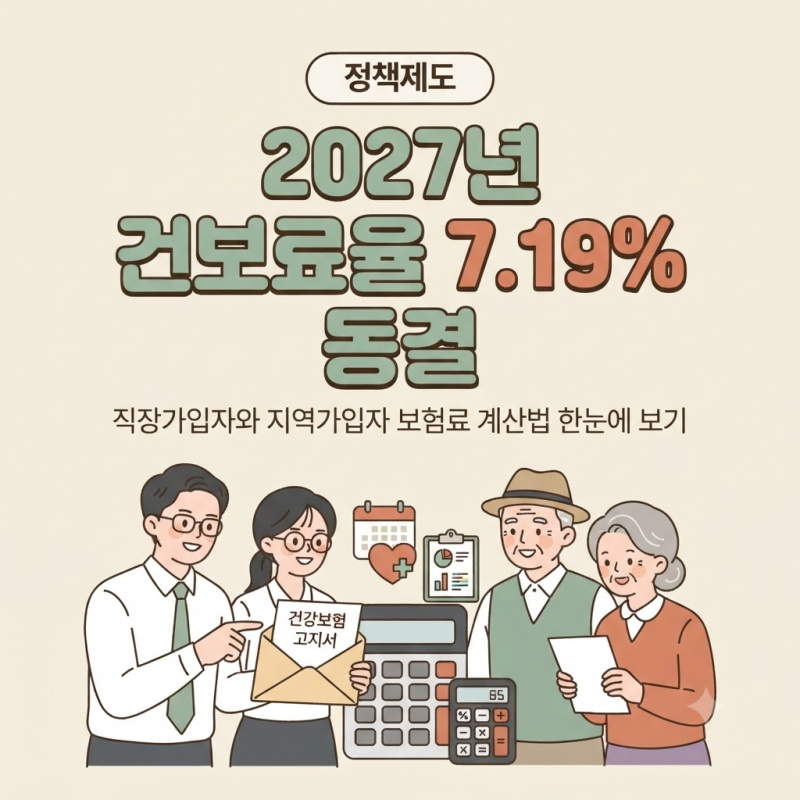 건강보험료 계산기로 보는 직장가입자·지역가입자 보험료 계산법, 2027년 7.19% 동결까지 정리