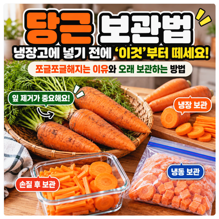 당근 보관법, 냉장고에 넣기 전에 ‘이것’부터 떼세요! 쪼글쪼글해지는 이유와 오래 보관하....