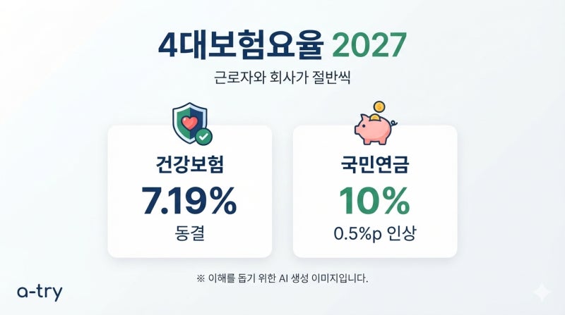 4대보험요율 2027 (건강보험은 동결인데 월급 공제액은 늘어납니다)