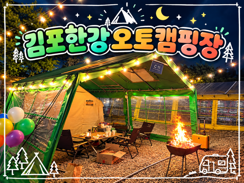 김포한강오토캠핑장 글램핑 후기 - 아이와 가기 좋은 김포 캠핑장｜C-11 이용후기·바베큐·불....