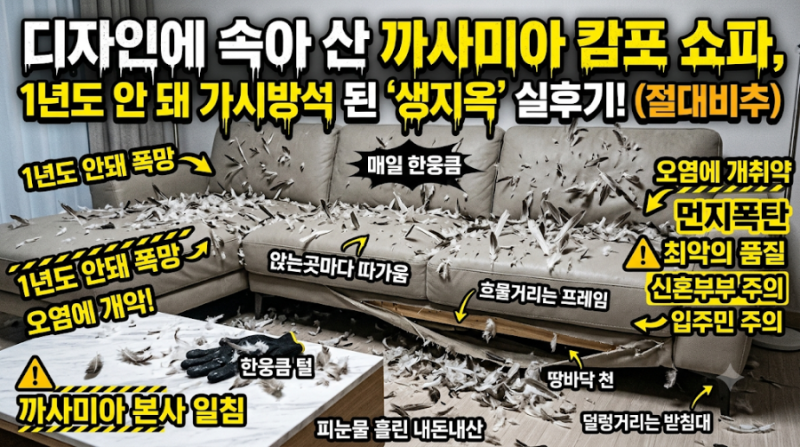 [내돈내산] 까사미아 캄포 쇼파 절대 비추, 매일 가시방석에 앉는 지옥 같은 현실 후기 (구매 ....