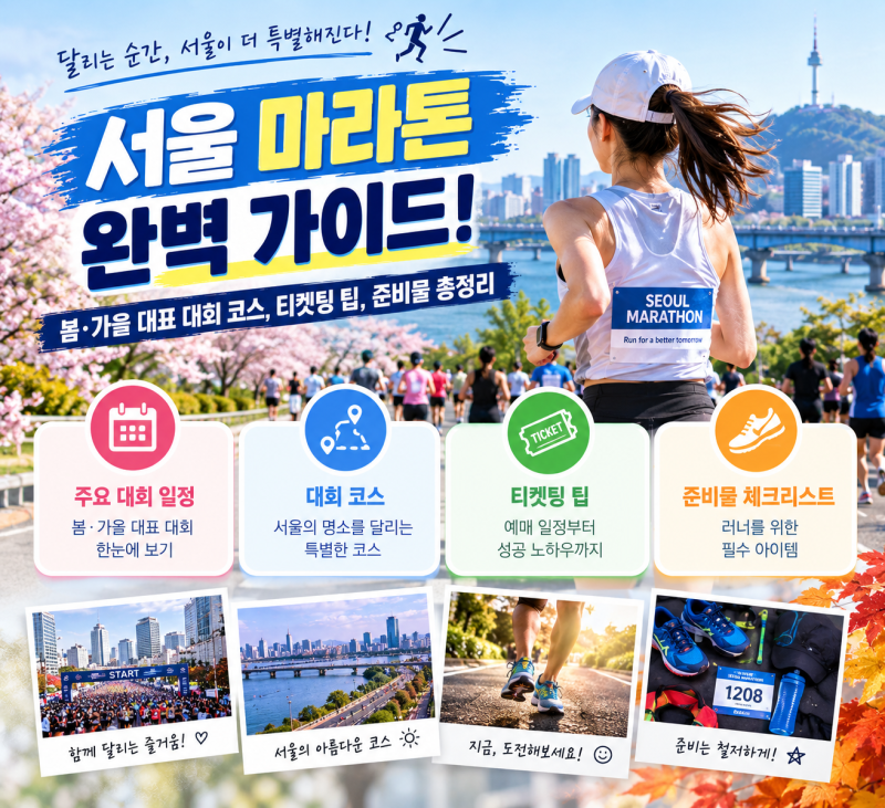 [러닝] 서울 마라톤 완벽 가이드! 봄·가을 대표 대회 코스, 티켓팅 팁, 준비물 총정리 ♂️