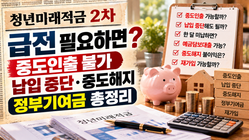 청년미래적금 2차 급전 필요하면? 중도인출 불가·납입 중단·중도해지 정부기여금 총정리