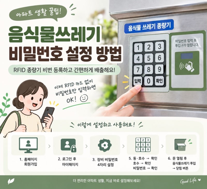 아파트 음식물쓰레기 비밀번호 설정 방법｜RFID 종량기 비번 등록하기