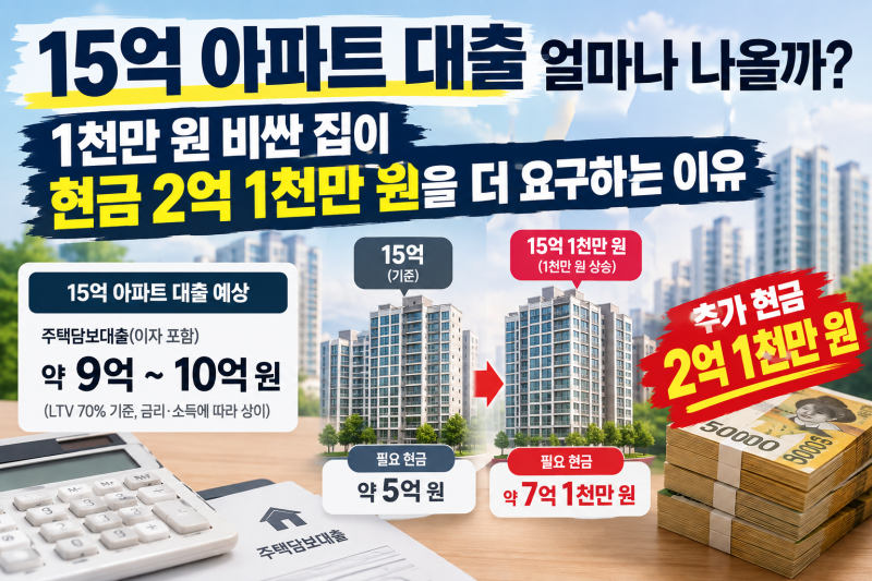 15억 아파트 대출 얼마나 나올까? 1천만 원 비싼 집이 현금 2억 1천만 원을 더 요구하는 이유