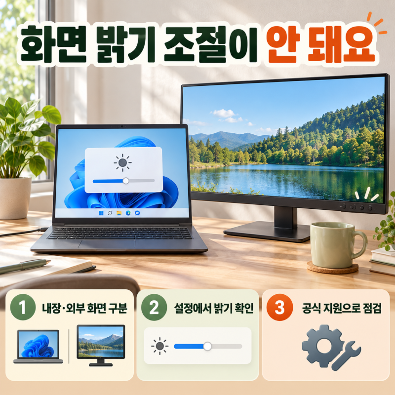 Windows 11 밝기 슬라이더가 없거나 조절이 안 될 때, 화면 종류부터 확인하세요