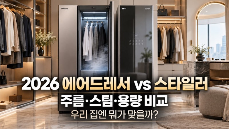 삼성 2026 비스포크 AI 에어 드레서 vs LG 2026 스타일러, 주름·스팀·용량 뭐가 다를까?