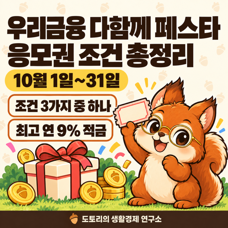 우리금융 다함께 페스타 응모권 조건, 9% 적금 이자·경품 세금 총정리