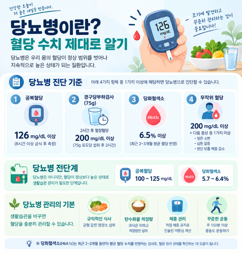 당뇨병이란? 공복혈당·식후혈당·당화혈색소 진단기준 총정리
