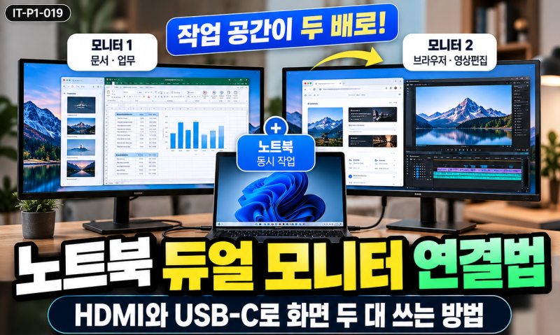 노트북 듀얼 모니터 연결법 HDMI와 USB-C로 화면 두 대 쓰는 방법