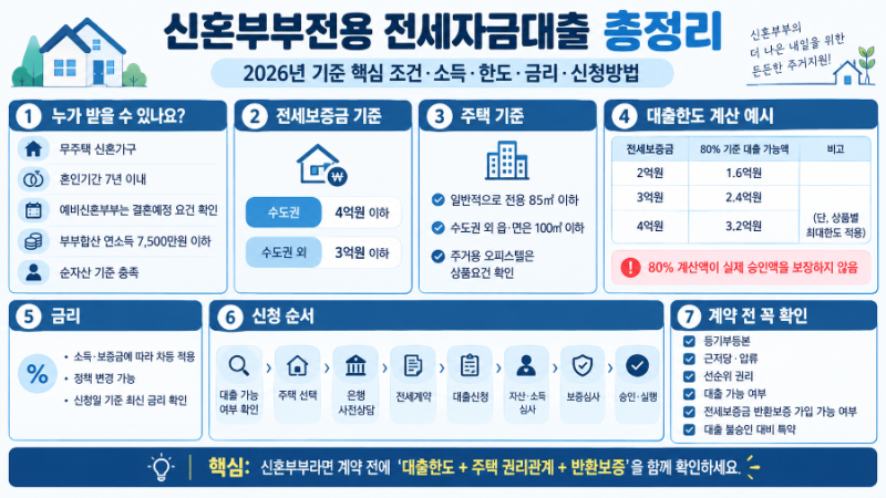 신혼부부전용 전세자금대출 총정리｜2026년 조건·소득·금리·한도·신청방법