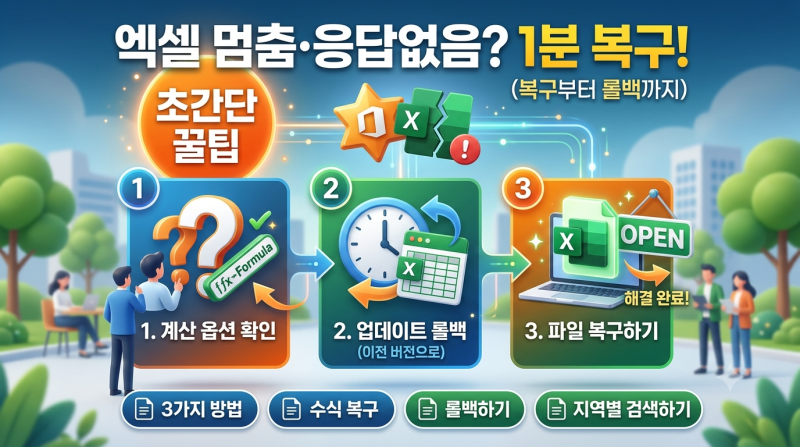 엑셀 멈춤·응답없음 해결법: 저장 안 된 문서 1분 만에 살리는 초간단 복구 꿀팁