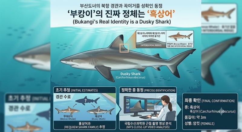 부산 북항 상어 '부캉이' 정체 밝혀졌다! 3m 멸종위기 흑상어 암컷 확인