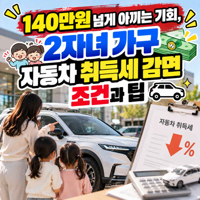 140만원 넘게 아끼는 기회, 2자녀 가구 자동차 취득세 감면 조건과 팁