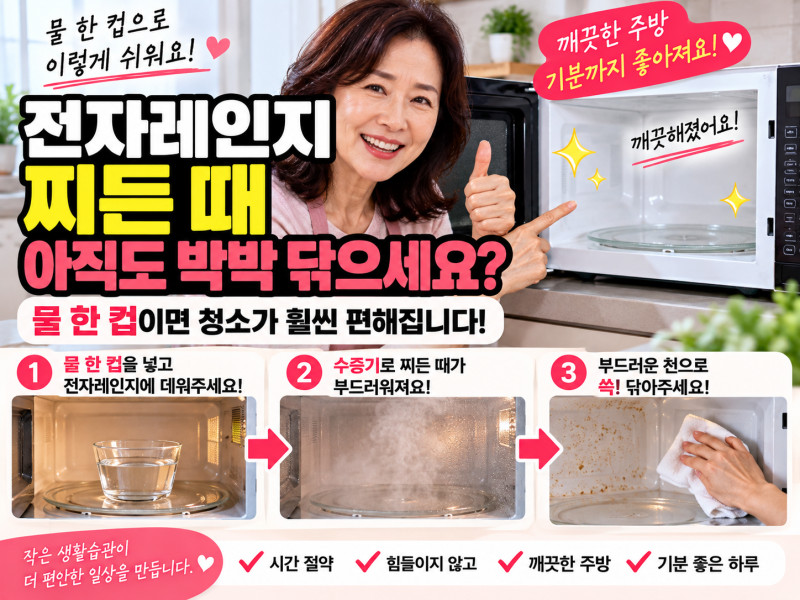 전자레인지 찌든 때 아직도 박박 닦으세요? 물 한 컵이면 청소가 훨씬 편해집니다
