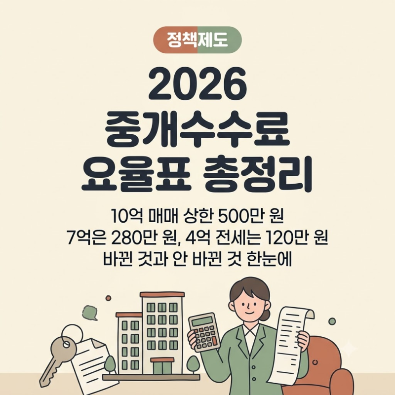 부동산 중개수수료 계산기 돌리기 전에 — 2026년 매매·전세·월세 요율표, 바뀐 것과 안 바뀐....