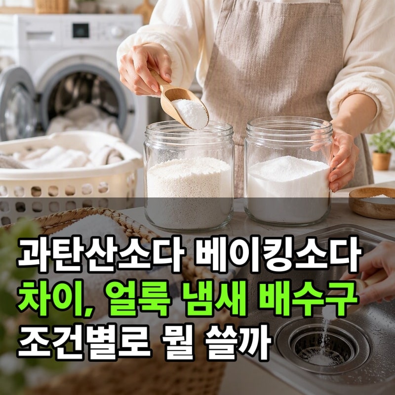 과탄산소다 베이킹소다 차이, 얼룩·냄새·배수구 조건별로 뭘 쓸까