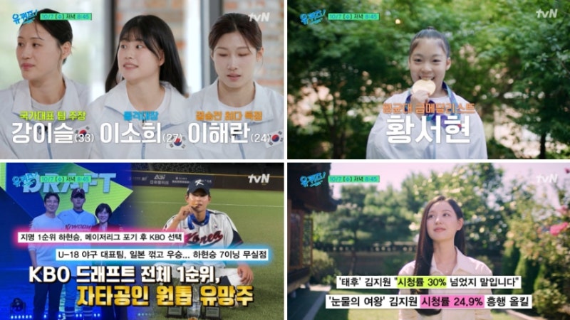 '유 퀴즈 온 더 블럭' 오늘(10.7) 363회, 시청률 여왕 배우 김지원, 아시안게임 40년 만의 평균대 ....