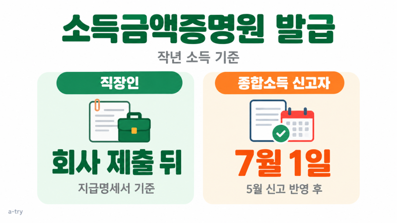 소득금액증명원 발급 (작년 소득이 찍히는 날은 소득 종류가 정합니다)