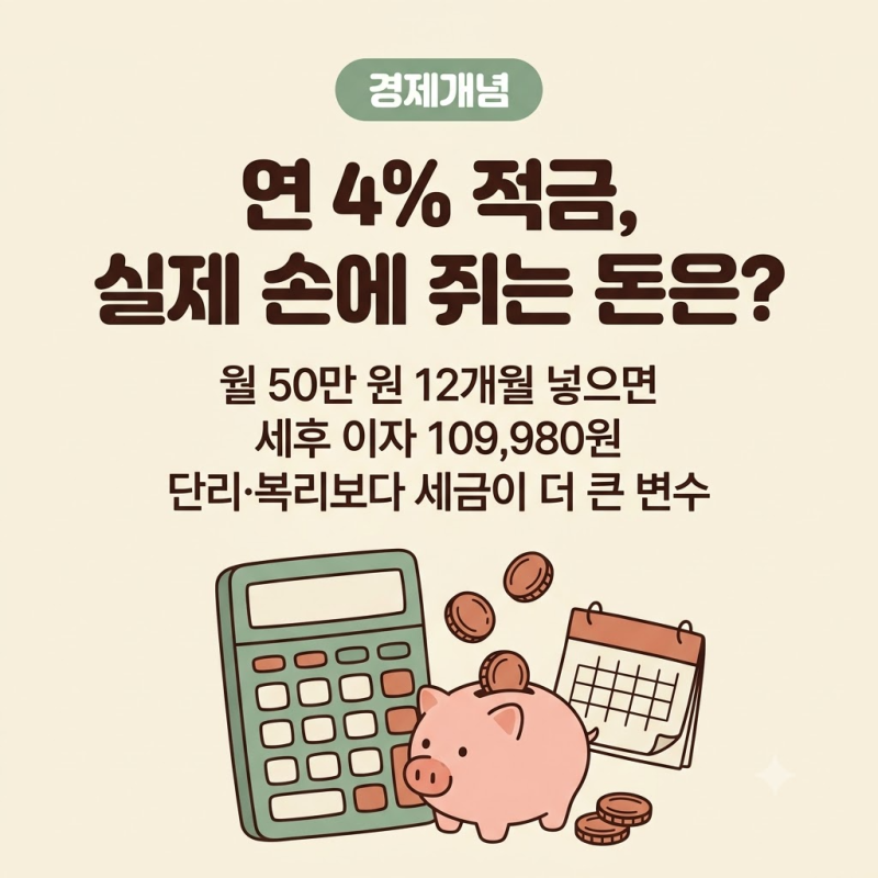 적금이자계산기로 보는 단리·복리·세후 이자 차이, 연 4% 적금의 실제 손에 쥐는 돈은 얼마....