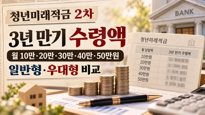 청년미래적금 2차 3년 만기 수령액｜월 10만·20만·30만·40만·50만원 일반형·우대형 비교