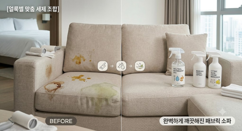 패브릭소파 얼룩 청소 및 세척법: 커피·기름·소변 냄새 셀프 제거 완벽 가이드