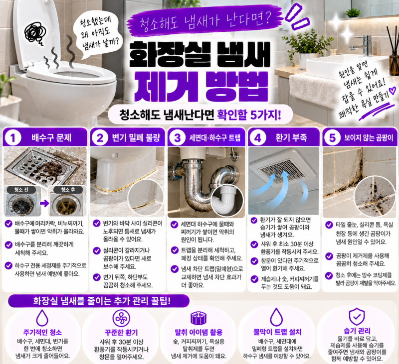 화장실 냄새 제거 방법｜청소해도 냄새난다면 확인할 5가지