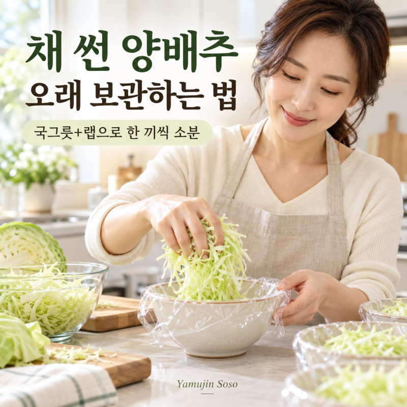 채 썬 양배추 오래 보관하는 법, 국그릇과 랩이면 간단해요