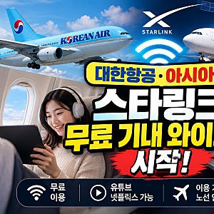 ✈️ 대한항공·아시아나 기내 와이파이 무료 시작!!! 스타링크 이용 노선·기종·속도·연결....
