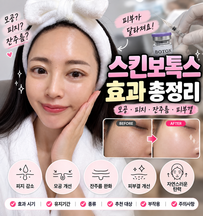 스킨보톡스 효과 완벽정리! 모공 피지 잔주름부터 유지기간, 부작용까지