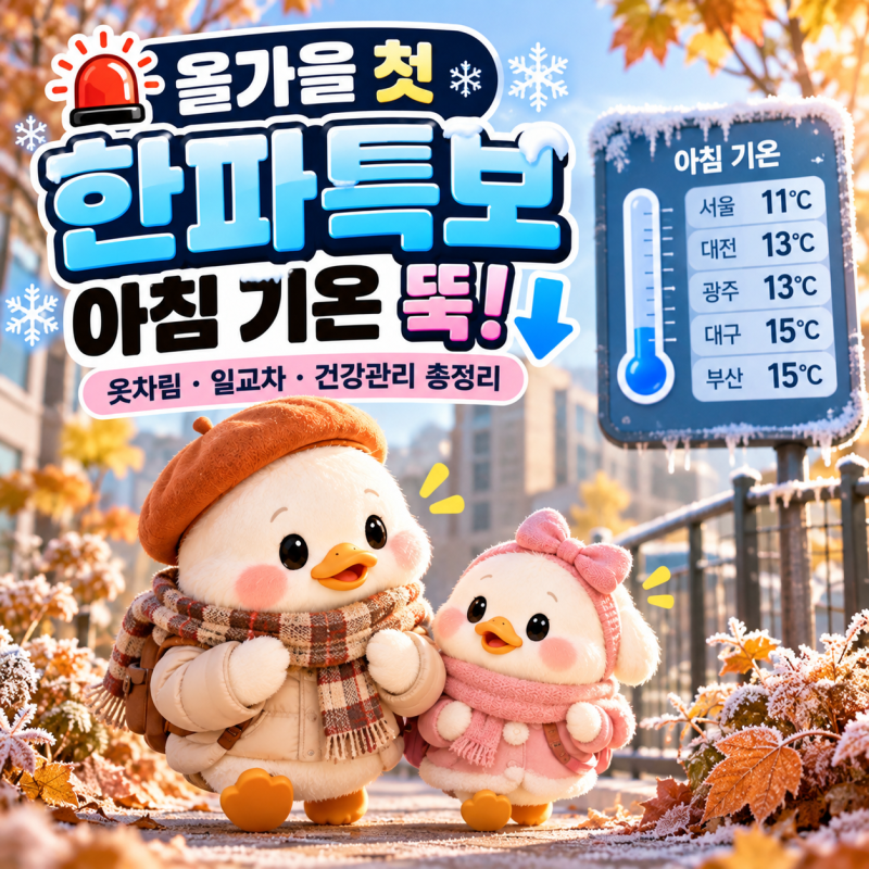 2026 올가을 첫 한파특보｜아침 기온 뚝! 서울 11도·아이 등원 옷차림·한파 대비 총정리