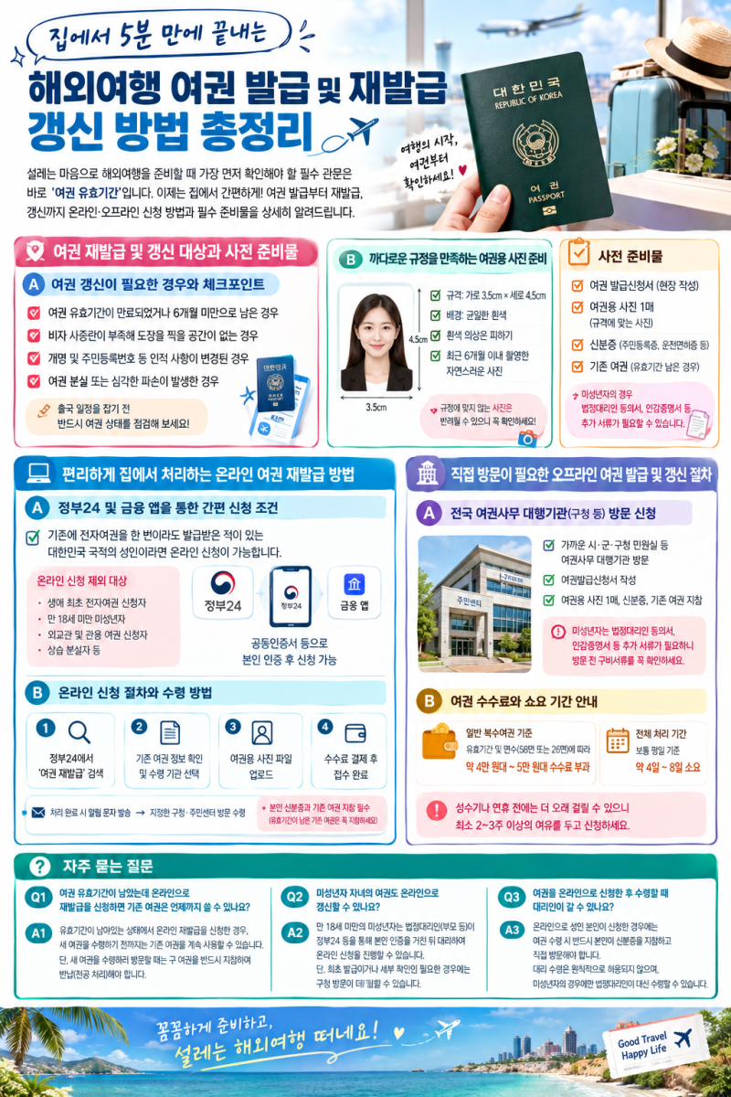 "집에서 5분 만에 끝내는" 해외여행 준비 시작! 온라인·오프라인 여권 발급 및 재발급 갱신 ....