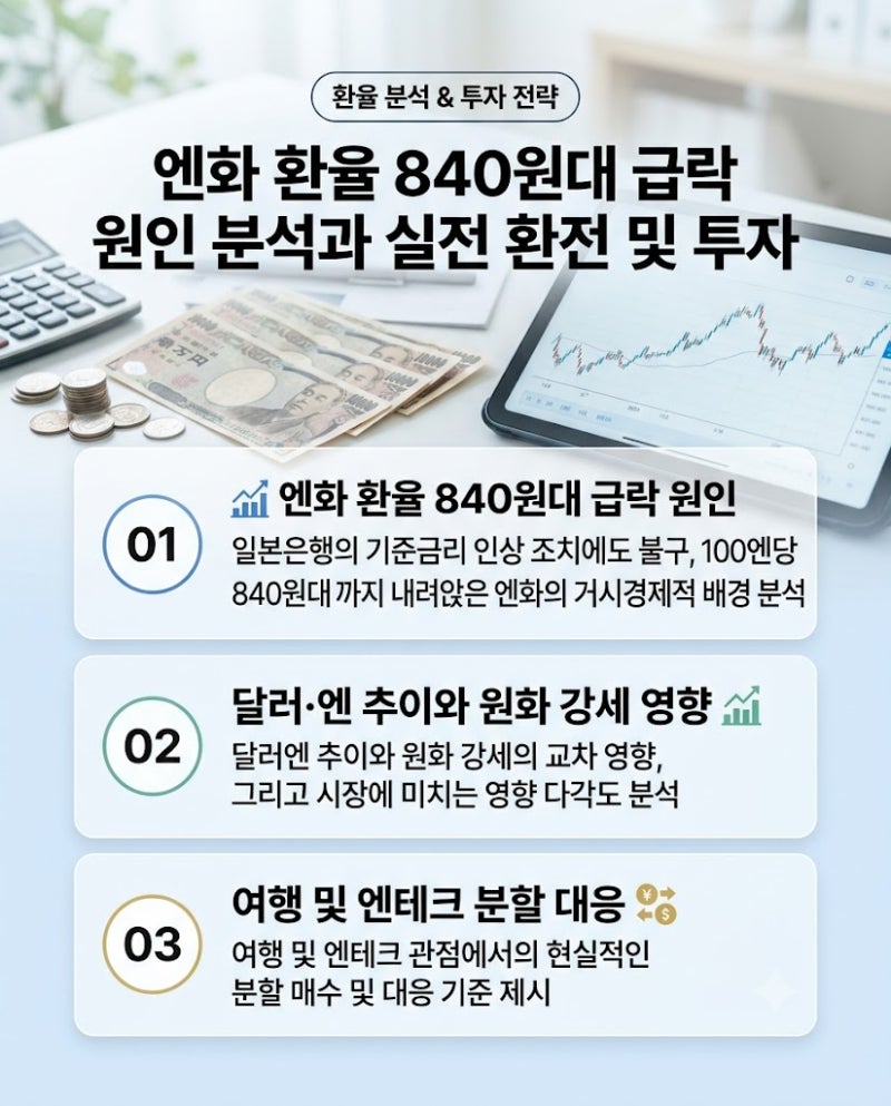 엔화 환율 840원대 급락 원인 분석과 실전 환전 및 투자 전략