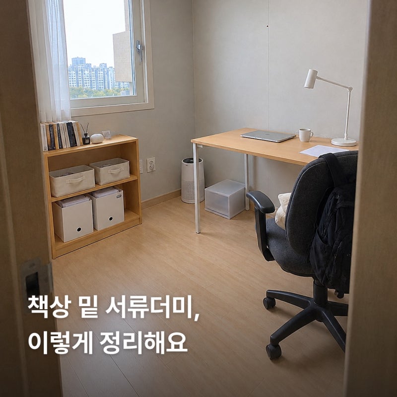 "무인양품 수납 꿀템" 책상 밑 서류 더미, 작은방 코너 비포 애프터 3단계