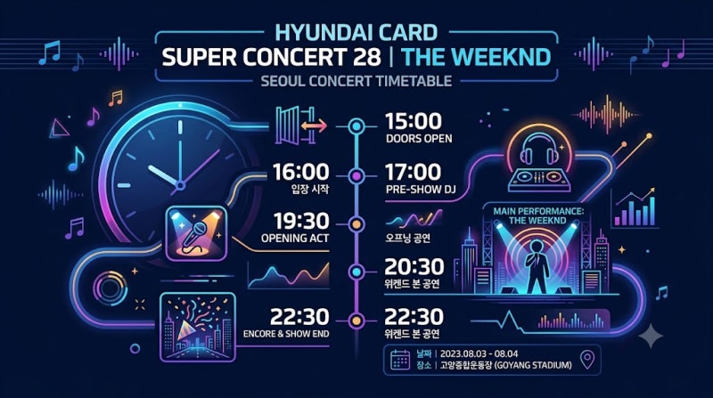 "현대카드 슈퍼콘서트" 28 위켄드 내한 공연 총정리 타임테이블 좌석별 요금표 및 입장 가이....